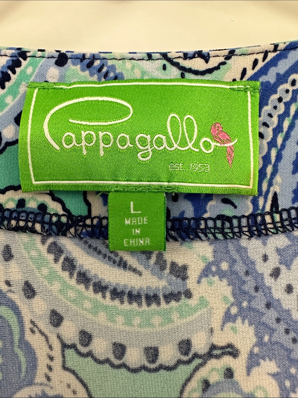 Pappagallo Tunic Top Paisley Print Navy Green Split Neck 3/4 Sleeves Size Large - Picture 3 of 5